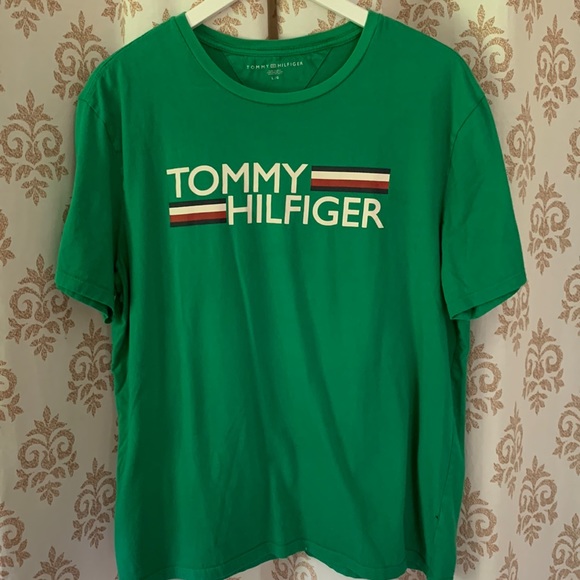 Tommy Hilfiger green 100% Cotton T-shirt with small hole L - Picture 1 of 11